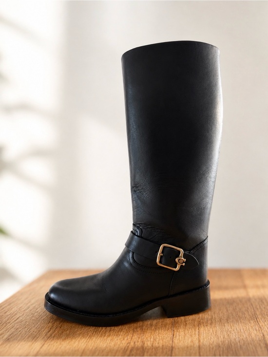 Coach Shoes - Coach Black Leather Knee High Riding Boots Gold Buckle